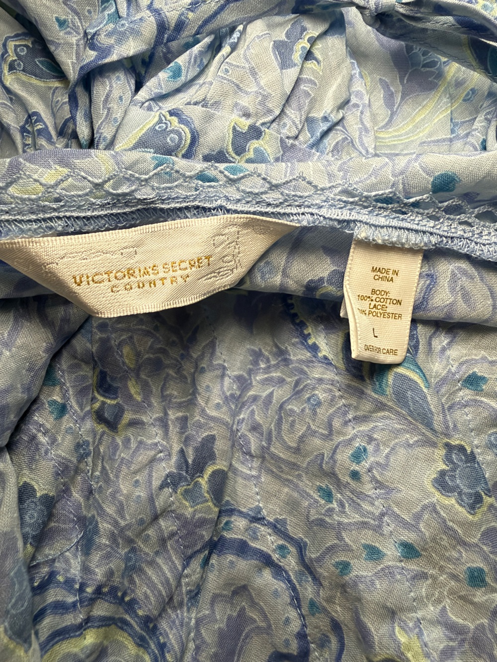 Vintage Victoria's Secret | Light Blue Paisley Babydoll Ruffle-Front Chemise - Picture 7 of 8